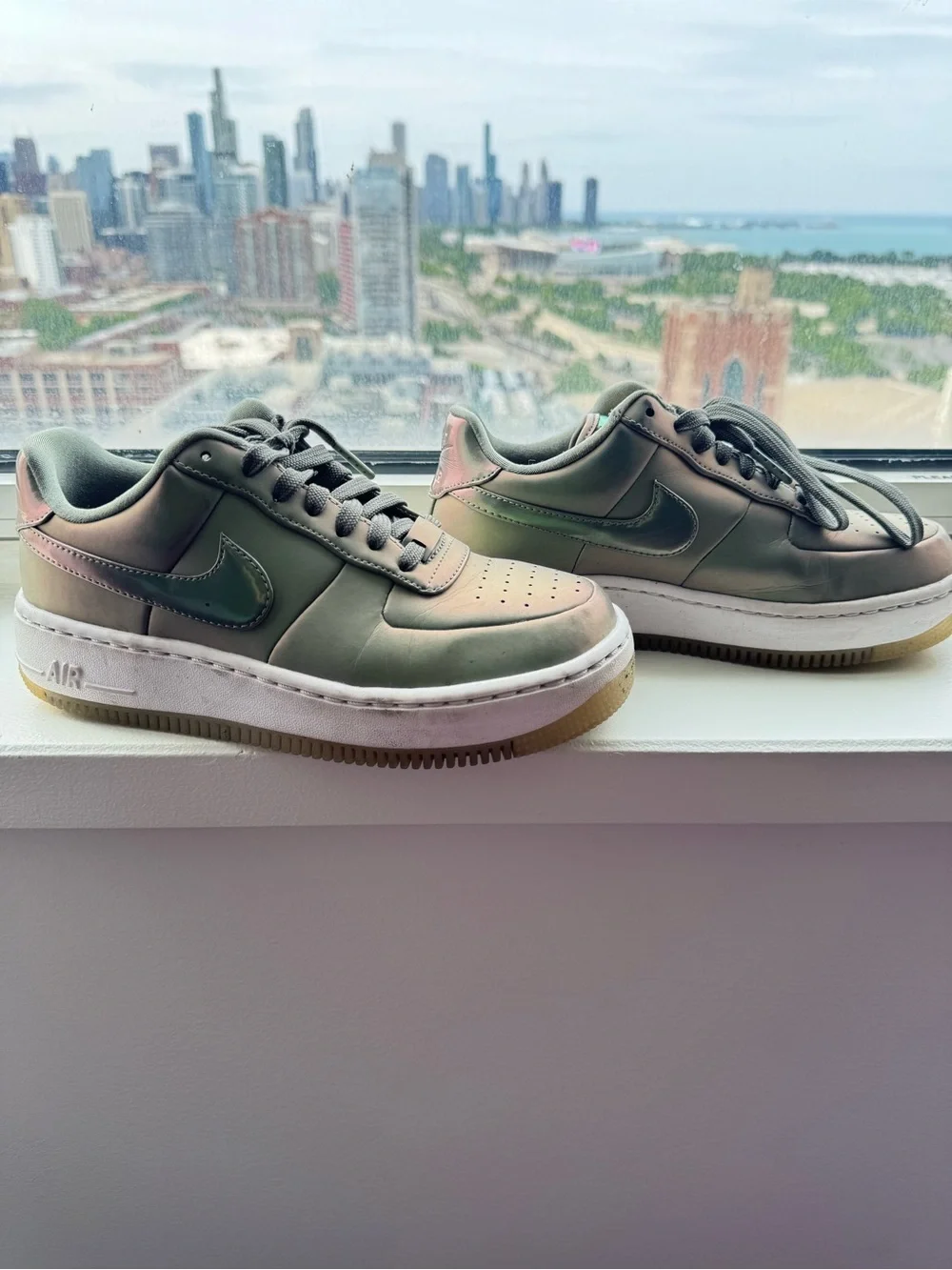 Nike Iridescent Green Low Top Women Sneakers AirForce Upstep Nike Walking Shoes - Picture 2 of 11